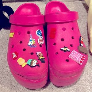 Pink platform crocs